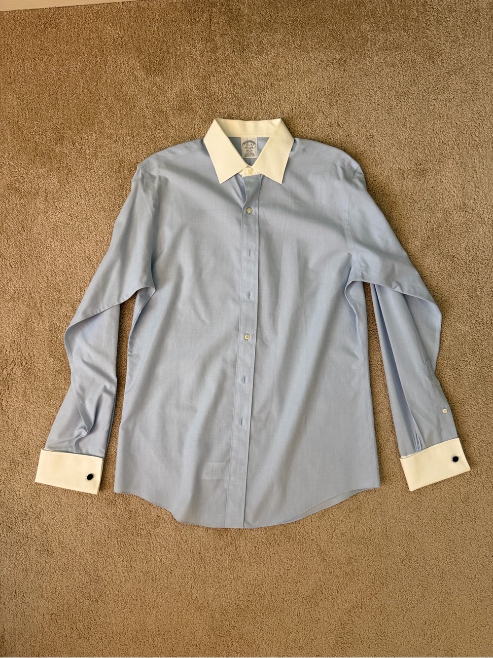 Brooks Brothers Light Blue Dress Shirt with White Contrast Collar & French Cuffs